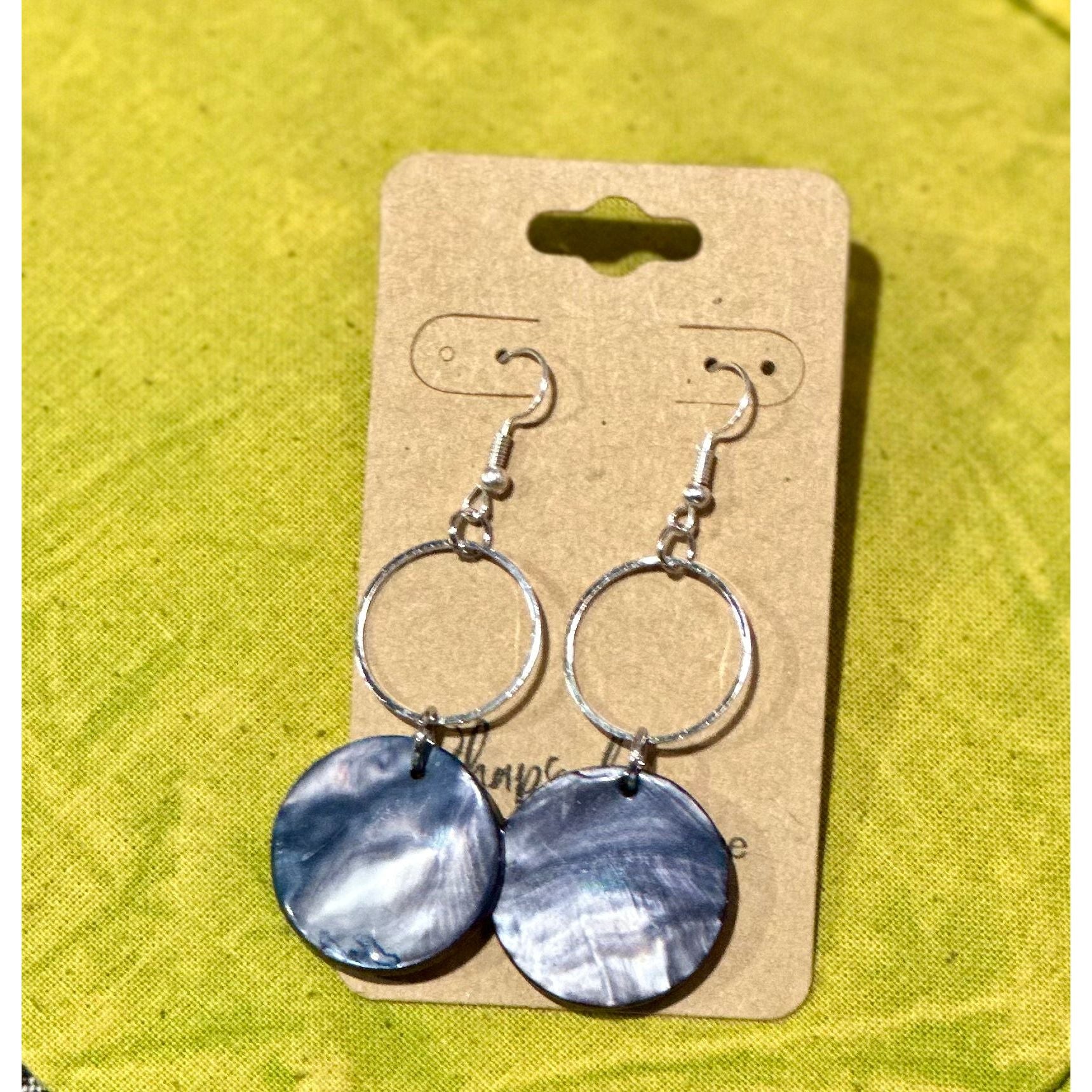 Kat Shell Earrings - Rhapsody and Renascence - - Beige, black, blue, boho, earrings, gift, handmade, handmadejewelry, jewelry, mothersday