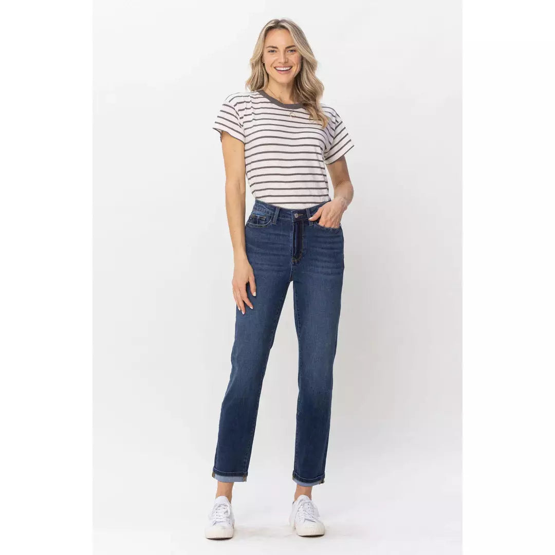 Judy Blue Brenda Cooling High Waist Sustainable Cuffed Boyfriend Jeans - Rhapsody and Renascence