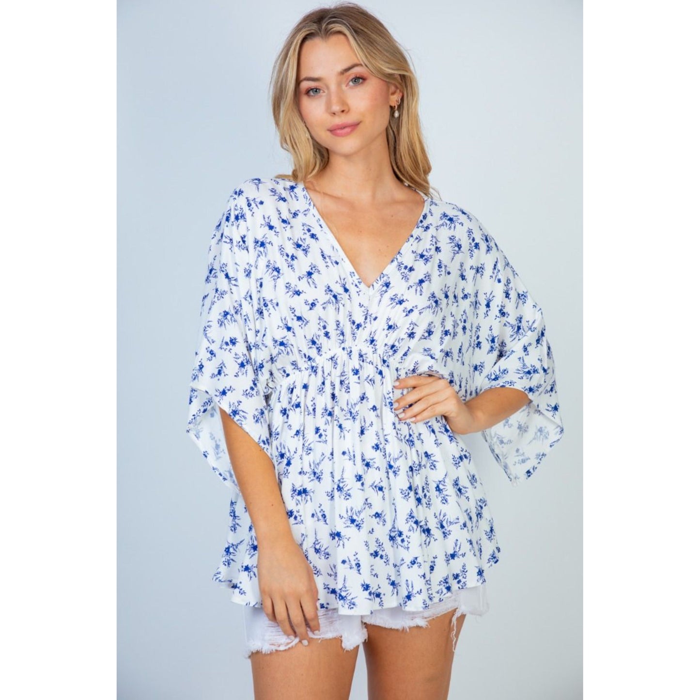 Tiffany White and Blue Floral Top - Rhapsody and Renascence