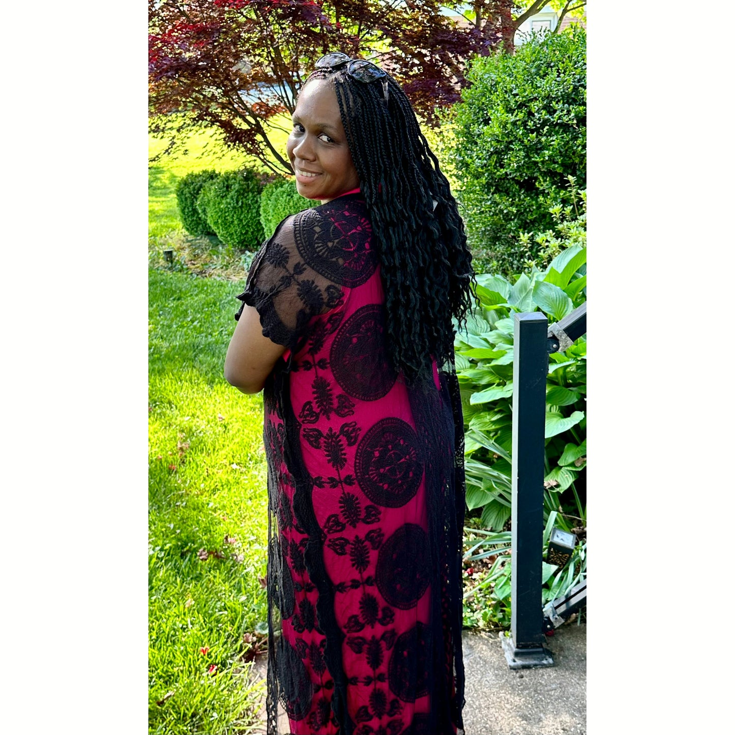 Mari Black Scalloped Trim Lacy Longline Kimono - Rhapsody and Renascence