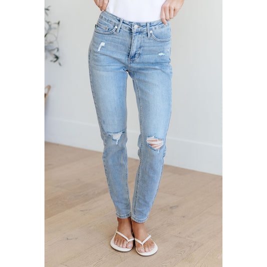 Eloise Mid Rise Control Top Distressed Skinny Jeans - Rhapsody and Renascence
