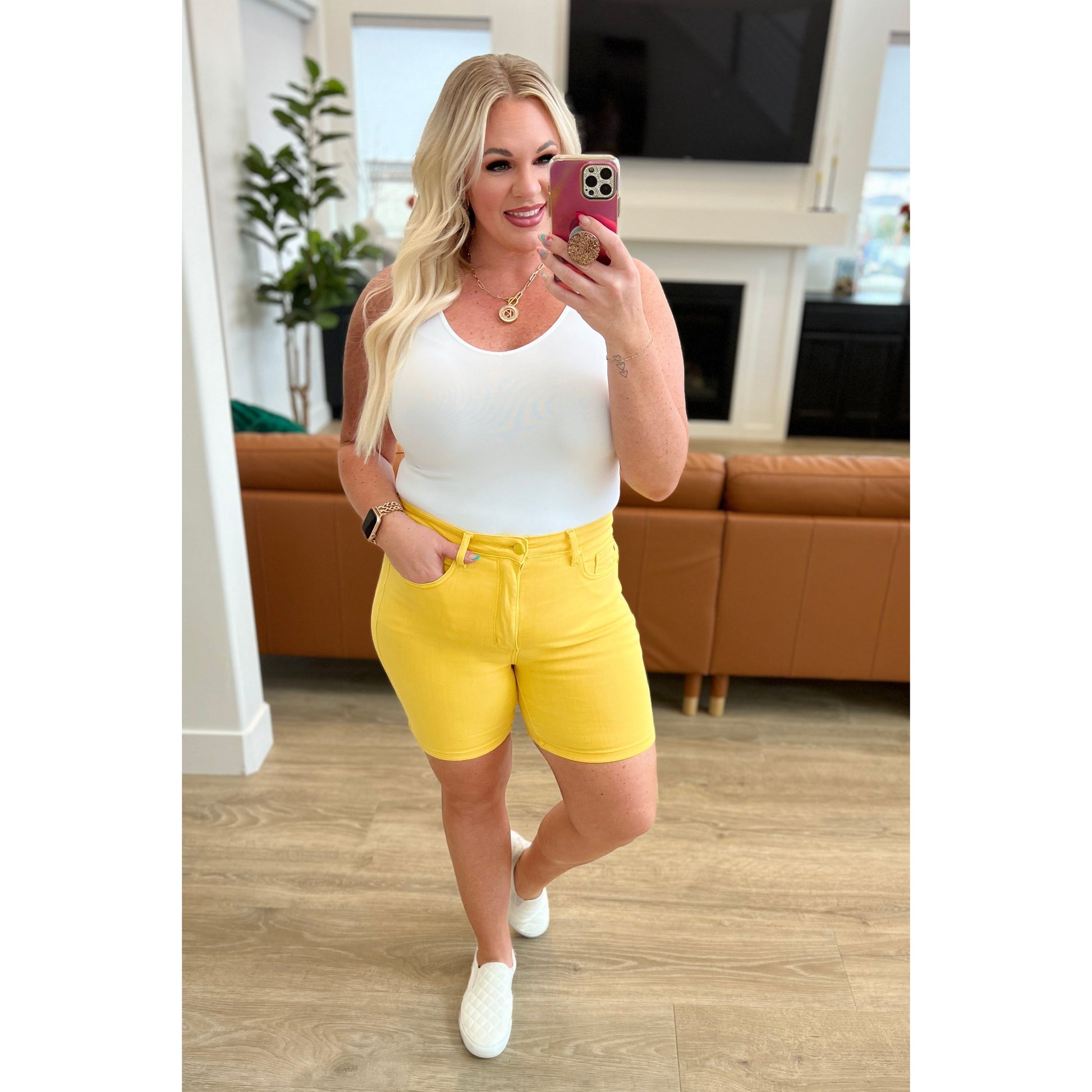 Judy Blue High Rise Control Top Cuffed Shorts in Yellow - Rhapsody and Renascence
