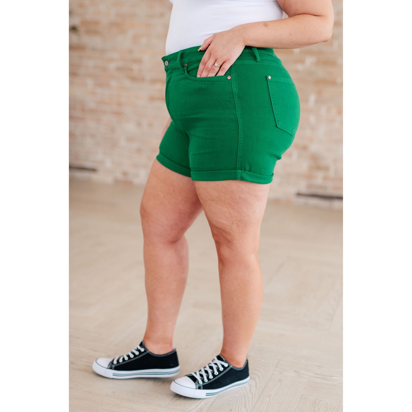 Judy Blue High Rise Control Top Cuffed Shorts in Green - Rhapsody and Renascence