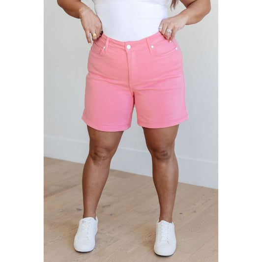 Judy Blue High Rise Control Top Cuffed Shorts in Pink - Rhapsody and Renascence