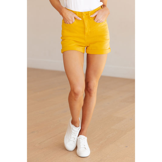 Judy Blue High Rise Control Top Cuffed Shorts in Yellow - Rhapsody and Renascence