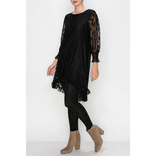 Origami Apparel ~  Lace and Crochet inspired - Classic Lace Embellished Women's Tunic Blouse OLS-4566BK: Black / XXL - Rhapsody and Renascence - - 