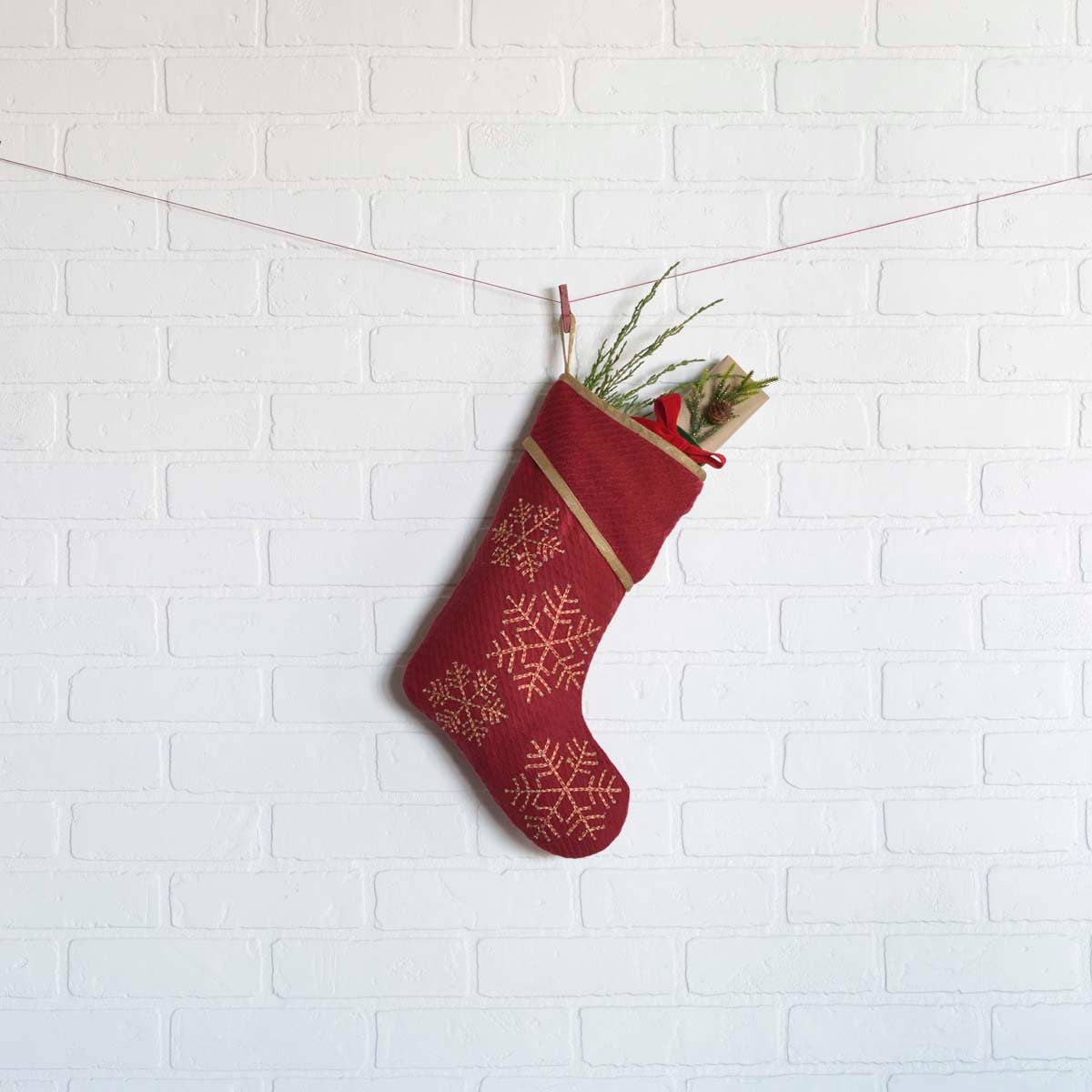 red christmas stocking with snowflakes
