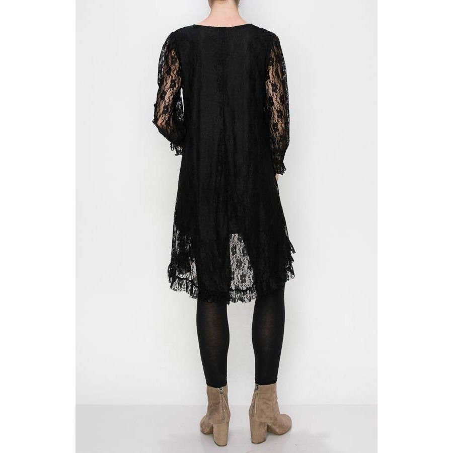 Origami Apparel ~  Lace and Crochet inspired - Classic Lace Embellished Women's Tunic Blouse OLS-4566BK: Black / XXL - Rhapsody and Renascence - - 