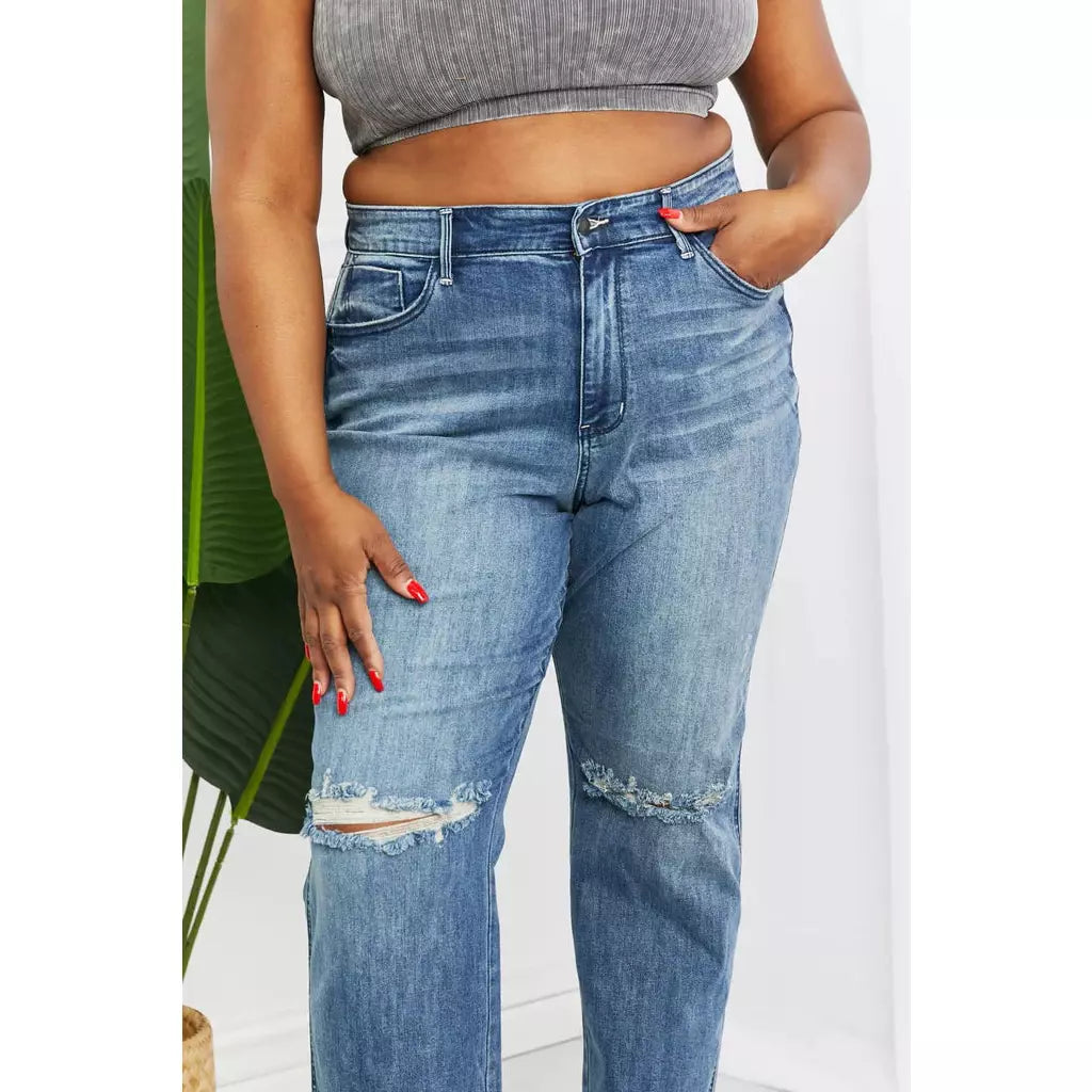 Judy Blue Marty Wide Leg Destroyed Jeans - Rhapsody and Renascence