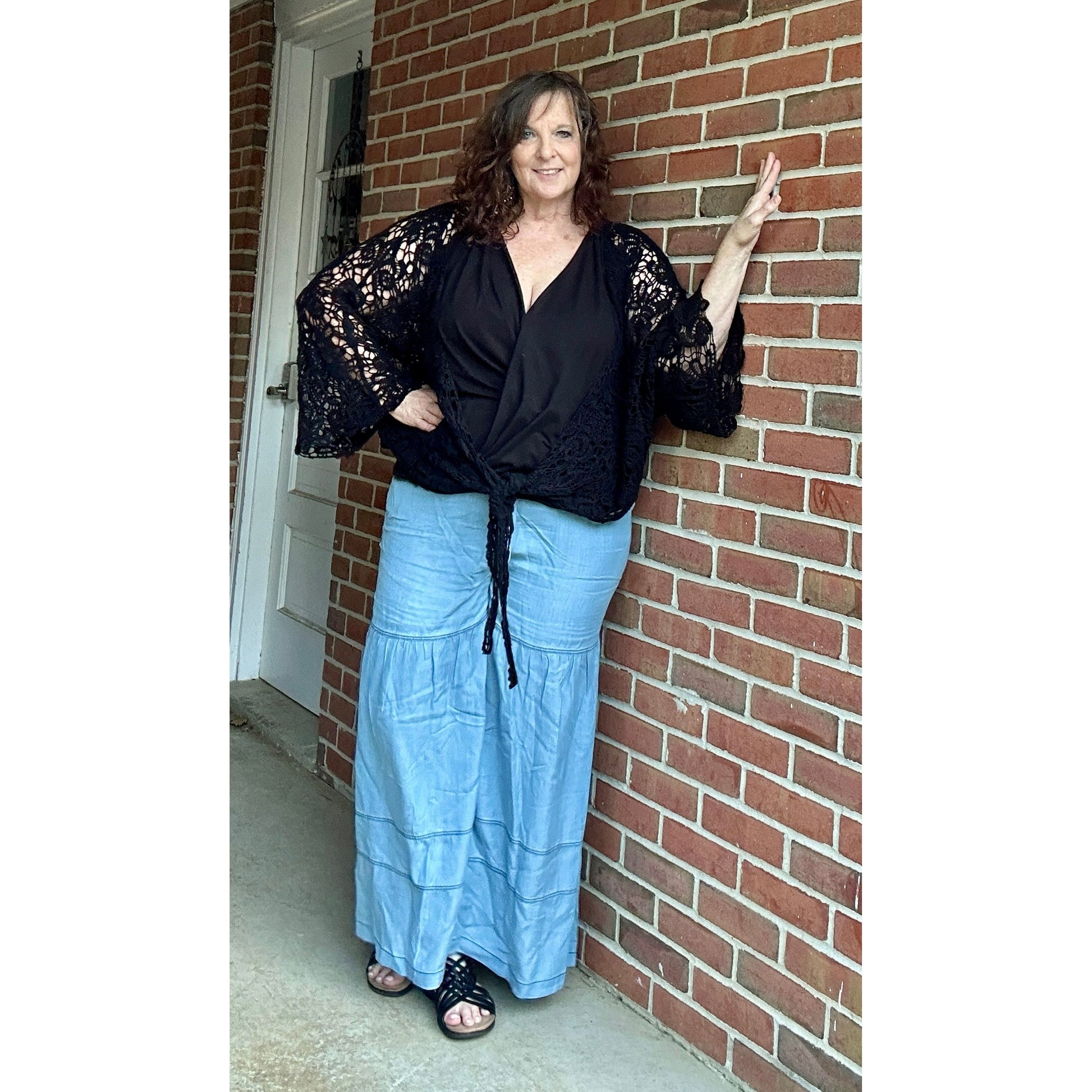 Maggie Washed Denim Tiered Wide Leg Pants - Rhapsody and Renascence -Pants - boho, misses, new, pants, plus, plus size, sustainable, tencel