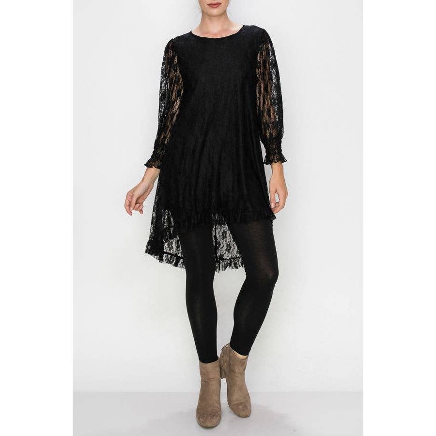 Origami Apparel ~  Lace and Crochet inspired - Classic Lace Embellished Women's Tunic Blouse OLS-4566BK: Black / XXL - Rhapsody and Renascence - - 