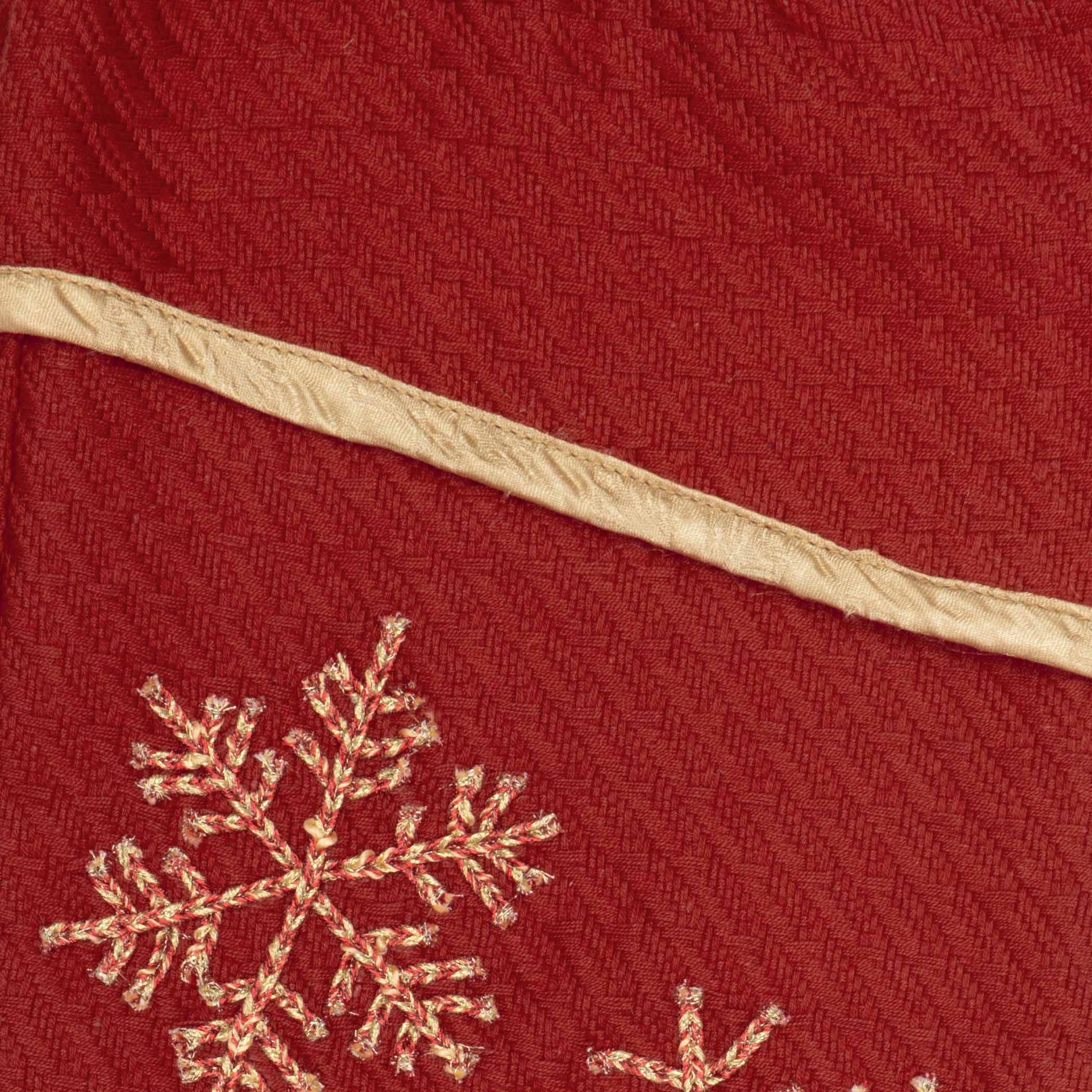 red Christmas stocking gold snowflakes close up