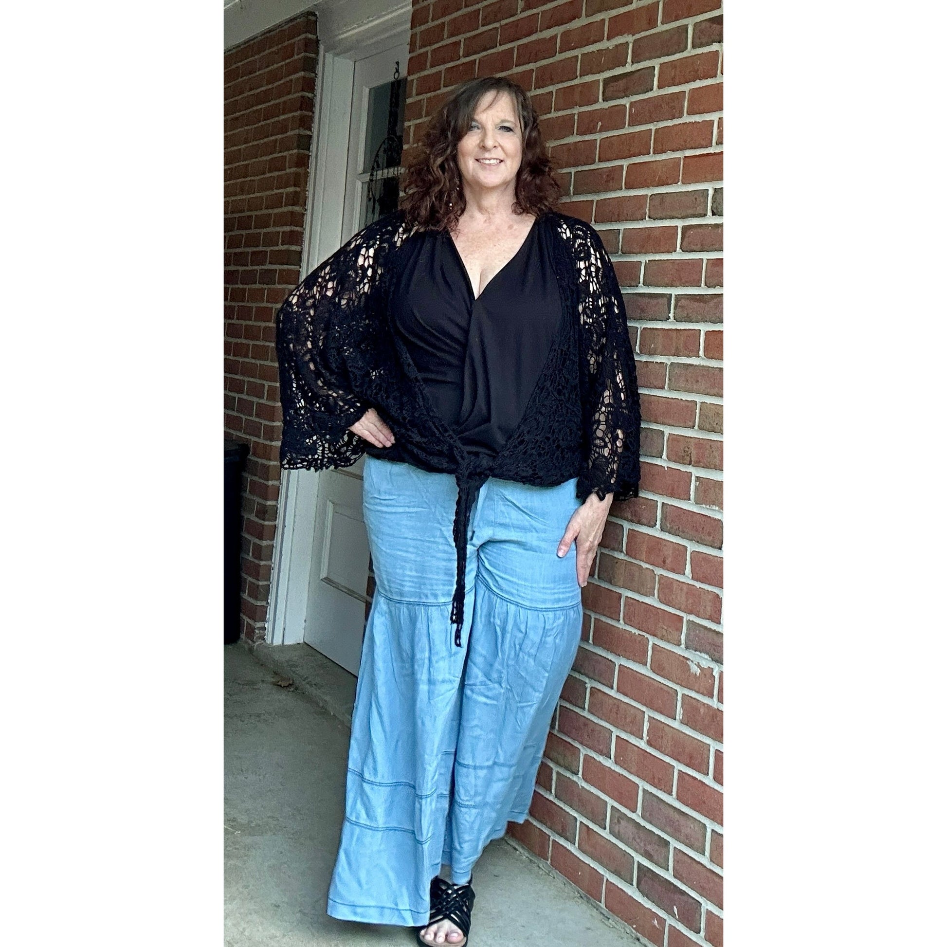 Maggie Washed Denim Tiered Wide Leg Pants - Rhapsody and Renascence -Pants - boho, misses, new, pants, plus, plus size, sustainable, tencel