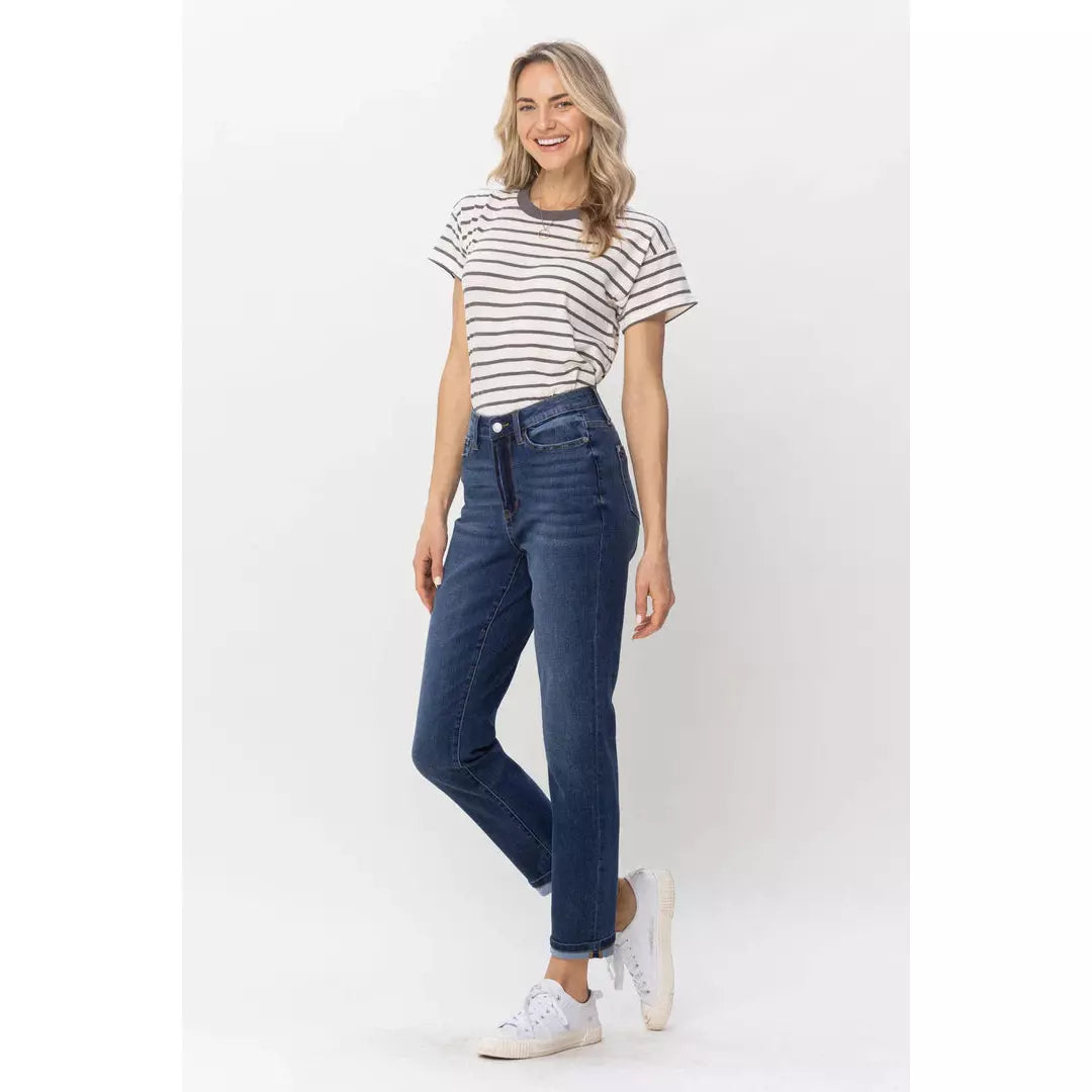 Judy Blue Brenda Cooling High Waist Sustainable Cuffed Boyfriend Jeans - Rhapsody and Renascence
