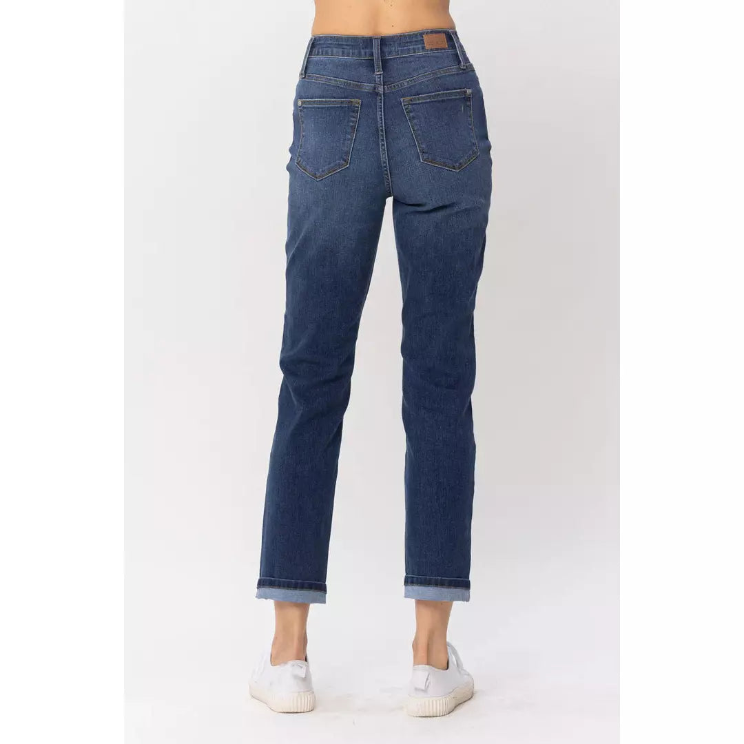 Judy Blue Brenda Cooling High Waist Sustainable Cuffed Boyfriend Jeans - Rhapsody and Renascence