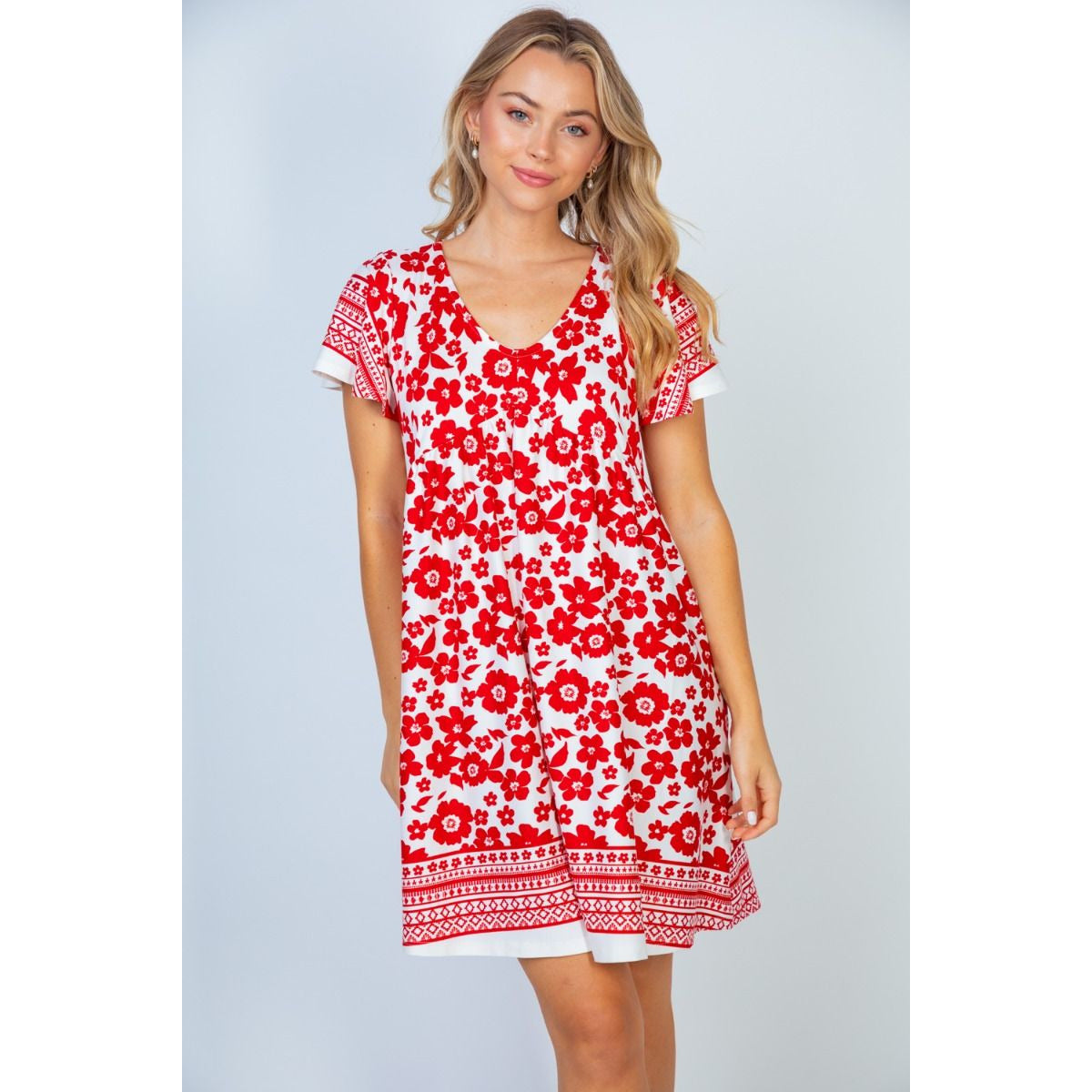 Kaia Red & White Floral Midi Dress - Rhapsody and Renascence