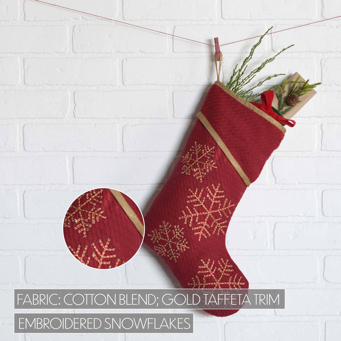 red Christmas stocking gold snowflakes