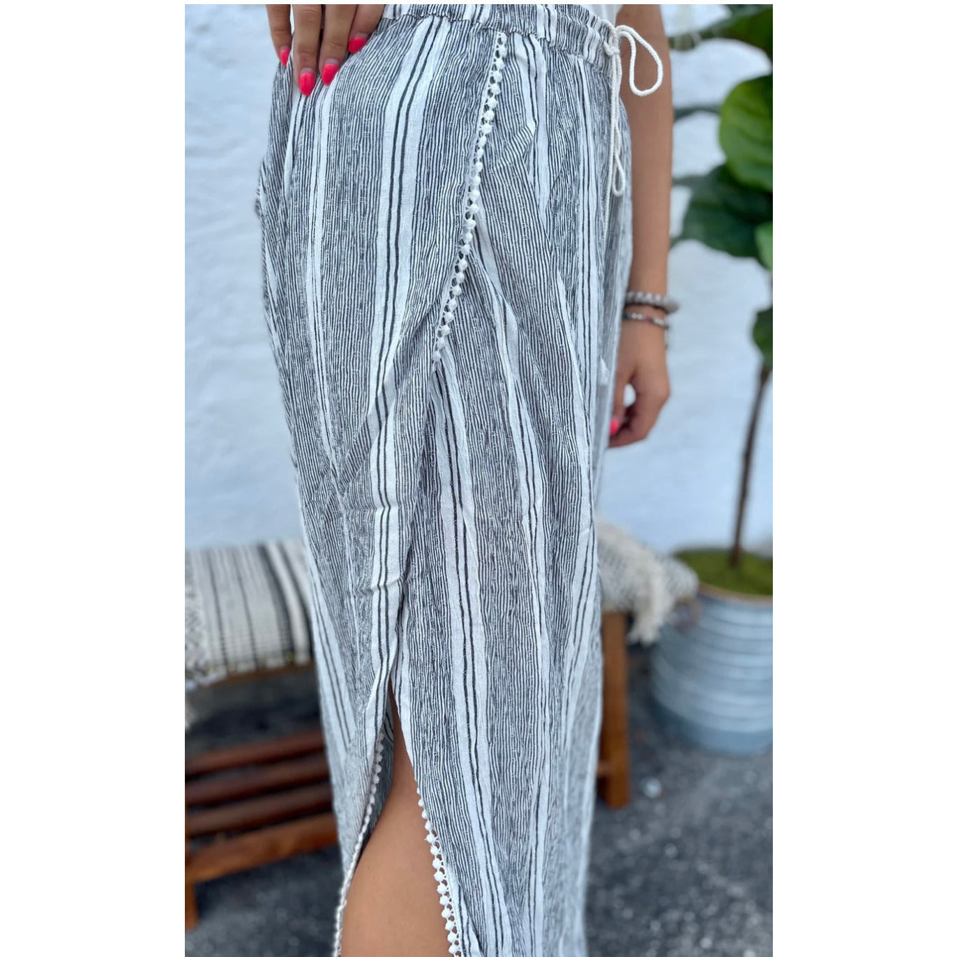 Calliope Black and Cream Striped Tulip Pants - Rhapsody and Renascence